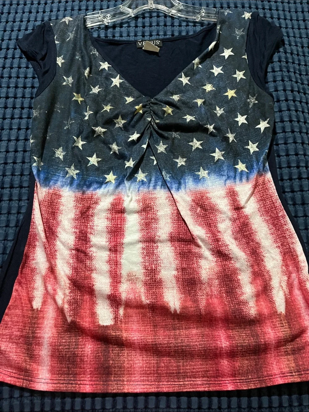 VENUS Red, White & Blue Star Stripe V-Neck Tee - Picture 4 of 11